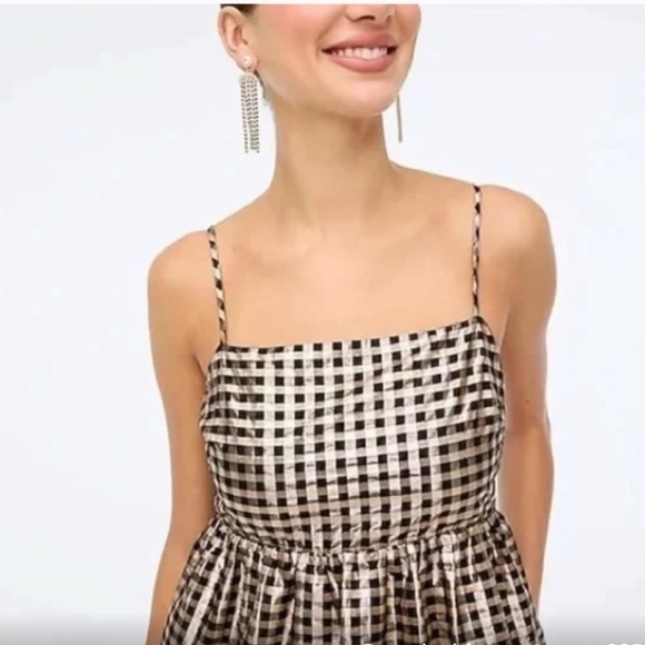 Perfect like new J.Crew Lurex Gingham Tired Mini Dress Size 10 - Picture 7 of 9